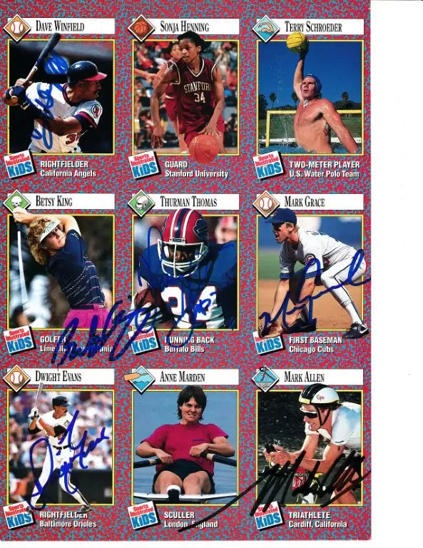 Signed 1991 SI for Kids card sheet Thurman Thomas Dave Winfield JSA - AutographsForSale.com