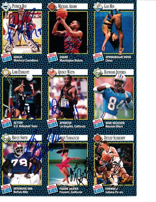 Signed 1992 SI for Kids card sheet Patrick Roy Bruce Smith JSA - AutographsForSale.com