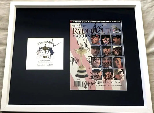 1999 US Ryder Cup team signed program cover scorecard framed JSA PSA/DNA Tiger Woods - AutographsForSale.com