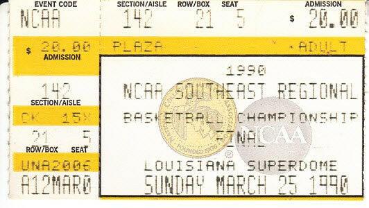 1990 NCAA Tournament Southeast Regional Final ticket stub (Georgia Tech advances to Final 4) - AutographsForSale.com