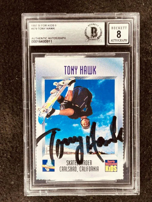 Tony Hawk autographed 1997 Sports Illustrated for Kids skateboarding card BAS graded 8 - AutographsForSale.com