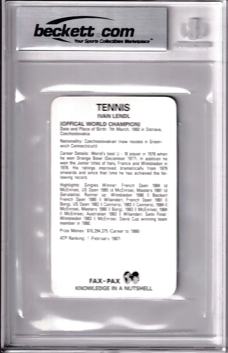 Ivan Lendl signed 1986 Fax Pax tennis card BAS certified grade 10 - AutographsForSale.com