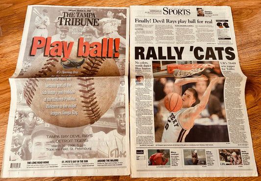 1998 Tampa Tribune newspaper with Tampa Bay Devil Rays first game and Kentucky Wildcats NCAA Championship coverage