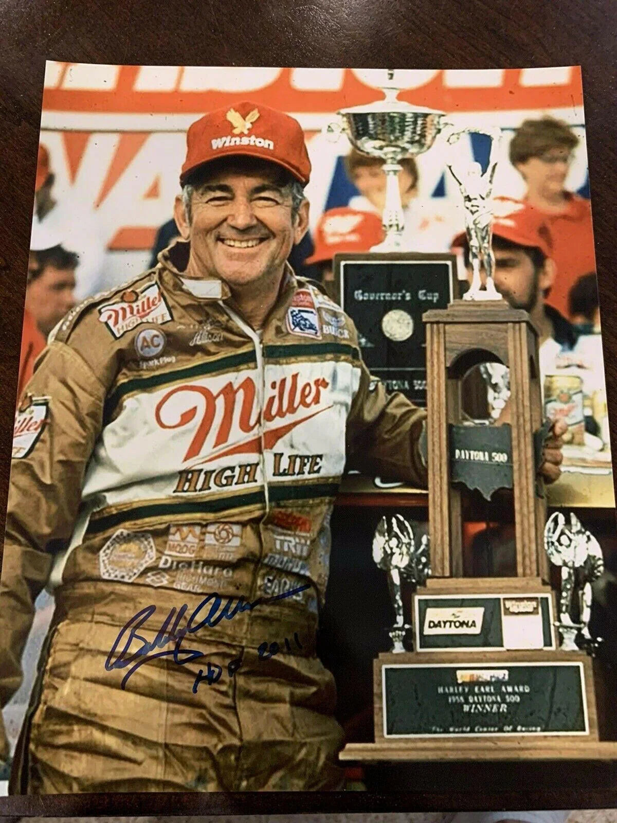 Bobby Allison signed 1988 Daytona 500 8x10 Trophy photo w/ HOF 2011 - AutographsForSale.com