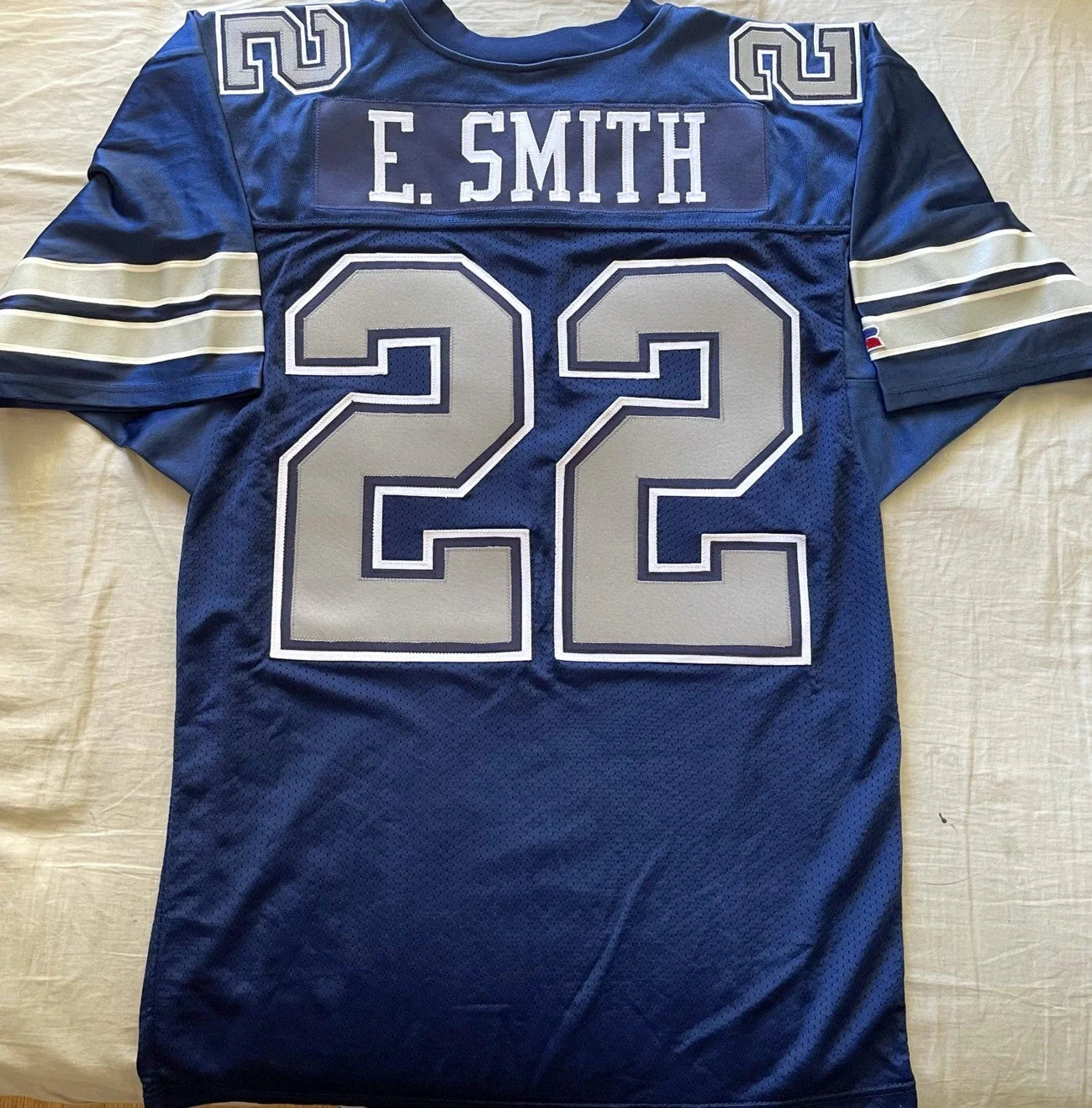 Emmitt Smith Dallas Cowboys 1992 Russell game model navy blue stitched jersey - AutographsForSale.com