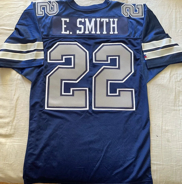 Emmitt Smith Dallas Cowboys 1992 Russell game model navy blue stitched jersey - AutographsForSale.com