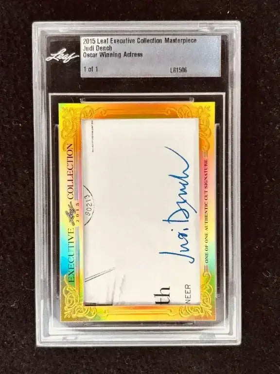 Judi Dench 2015 Leaf Masterpiece Cut Signature certified signed card 1/1 JSA James Bond 007 - AutographsForSale.com