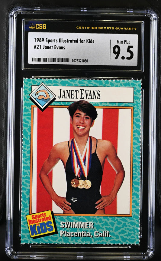 Janet Evans 1989 Sports Illustrated for Kids swimming Rookie Card CSG graded 9.5 MINT+ - AutographsForSale.com