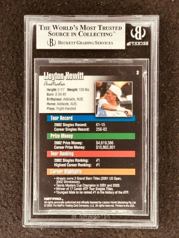 Lleyton Hewitt 2003 NetPro tennis Rookie Card BGS Graded 8.5 - AutographsForSale.com