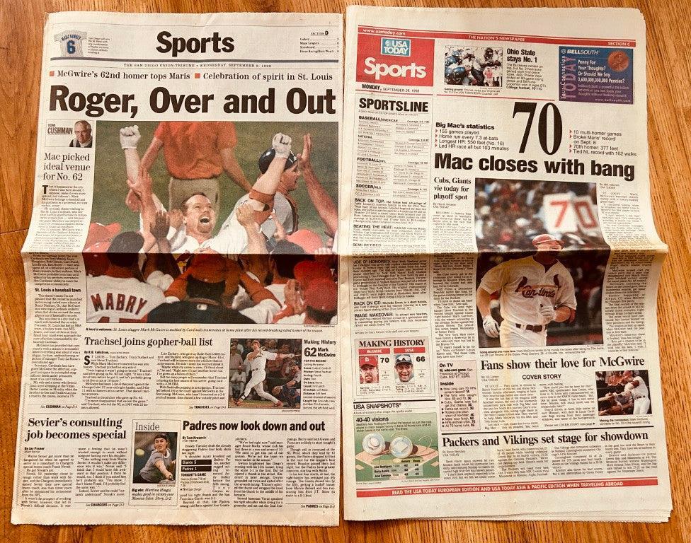 Mark McGwire St Louis Cardinals HR 62 & 70 1998 newspapers - AutographsForSale.com