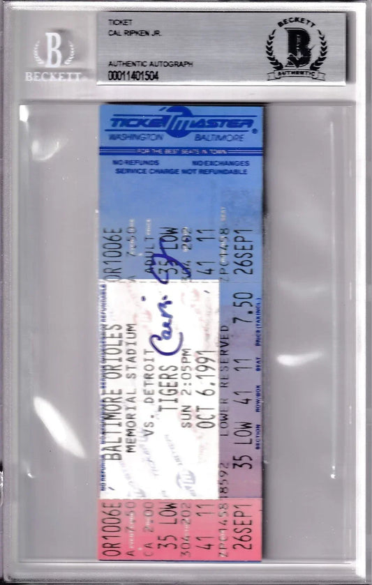 Cal Ripken signed Orioles 1991 Memorial Stadium last game ticket BAS certified - AutographsForSale.com