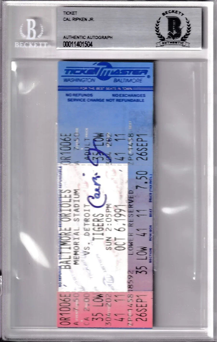 Cal Ripken signed Orioles 1991 Memorial Stadium last game ticket BAS certified - AutographsForSale.com