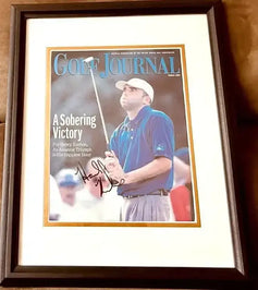 Hank & Kelli Kuehne signed 1998 & 1995 US Amateur Champions Golf Journal covers framed - AutographsForSale.com