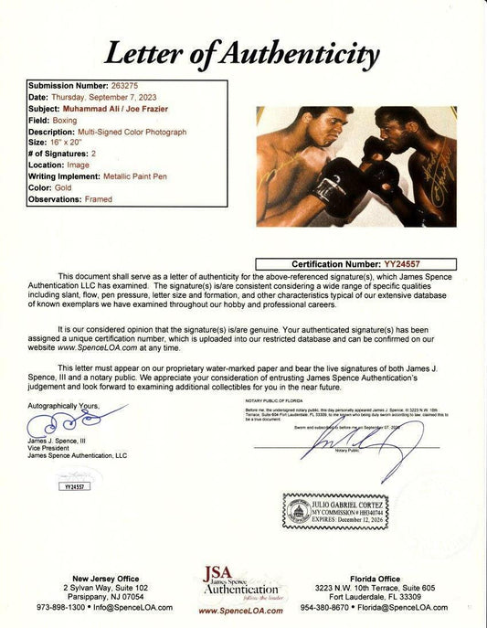 Muhammad Ali & Joe Frazier signed 16x20 poster or photo framed JSA - AutographsForSale.com