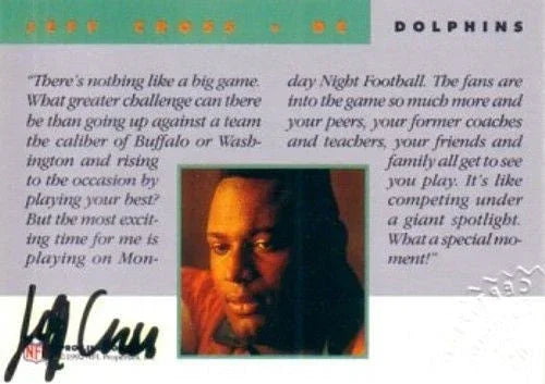 Jeff Cross certified autograph Dolphins 1992 Pro Line card - AutographsForSale.com