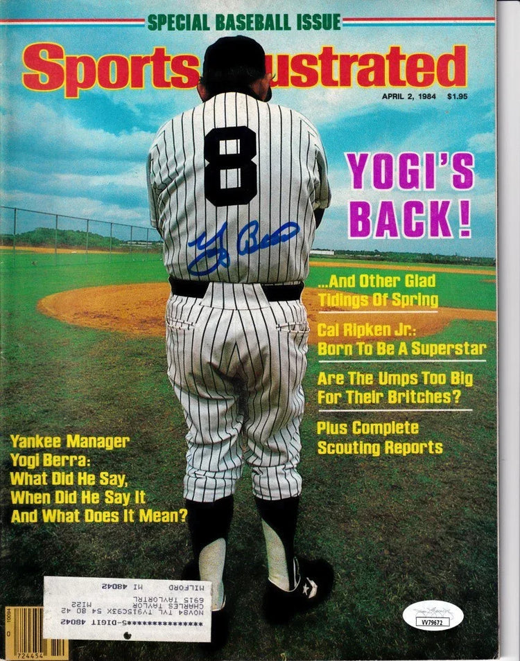 Yogi Berra signed Yankees 1984 Sports Illustrated magazine JSA - AutographsForSale.com