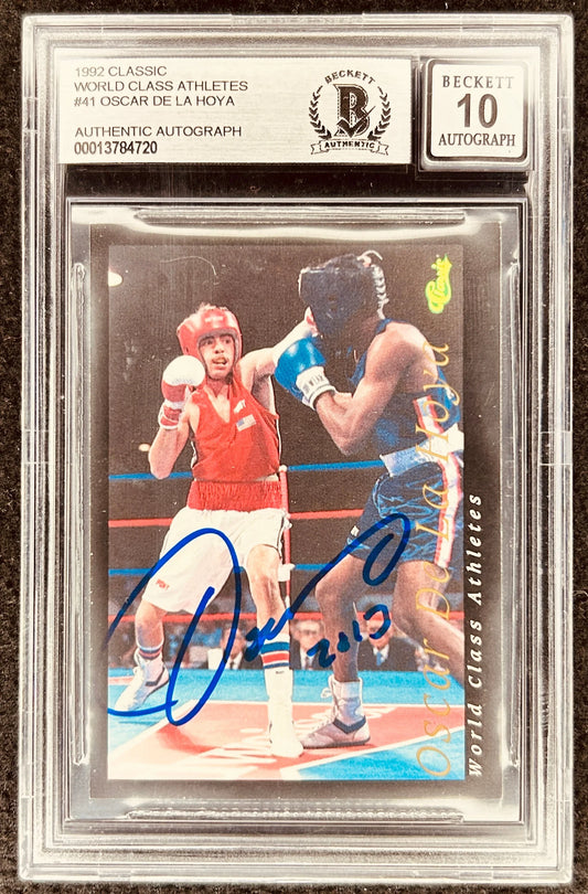 Oscar De La Hoya autographed 1992 Classic boxing Rookie Card BAS graded 10 - AutographsForSale.com
