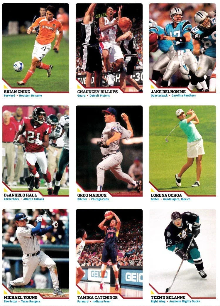 Tamika Catchings Greg Maddux Lorena Ochoa 2006 SI for Kids card sheet - AutographsForSale.com