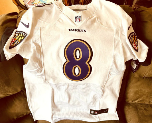 Lamar Jackson Baltimore Ravens 2018 ROOKIE Nike Elite white game model jersey NEW - AutographsForSale.com
