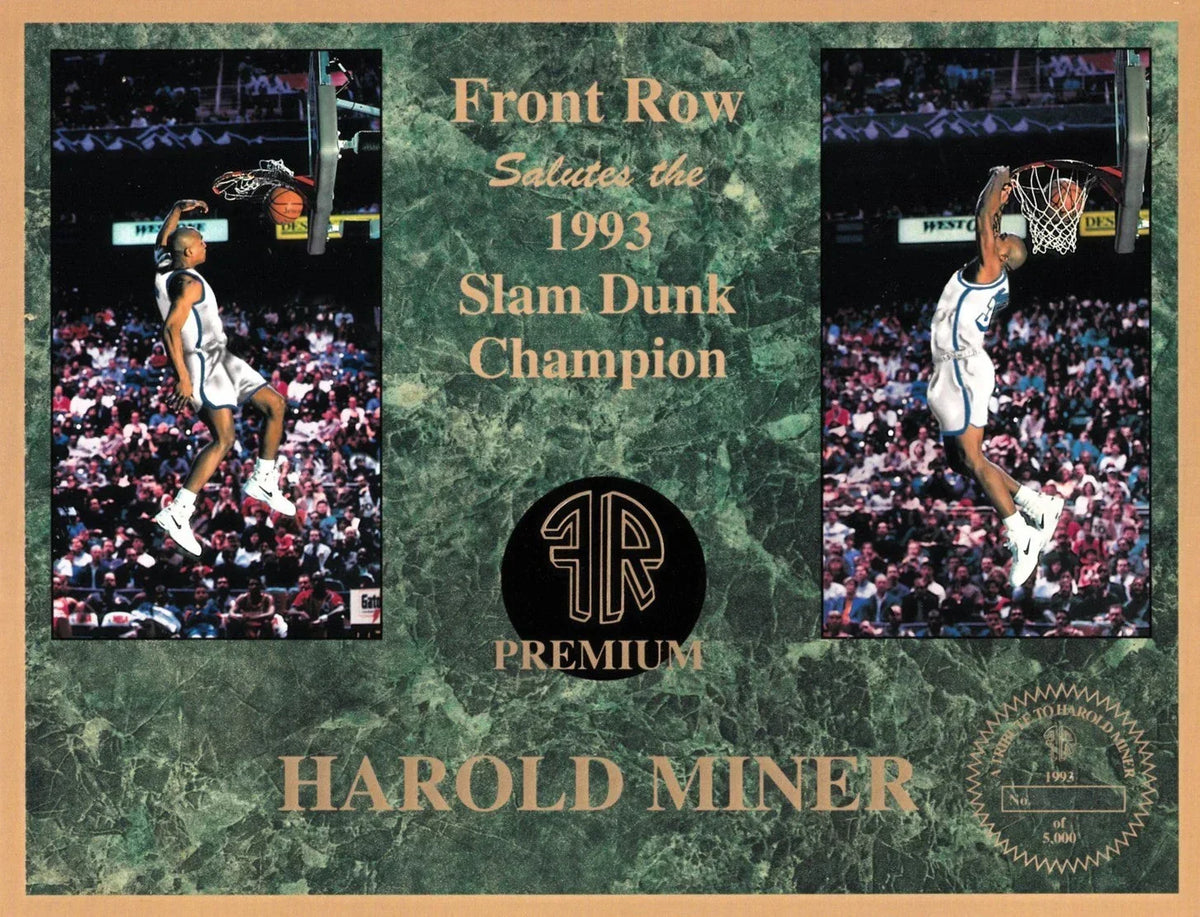 Harold Miner 1993 Slam Dunk Champion 1993 Front Row 8 1/2 x 11 promo card sheet - AutographsForSale.com