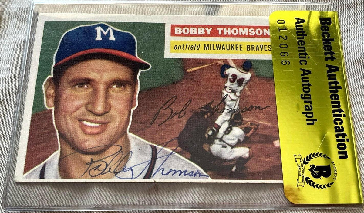 Bobby Thomson signed Milwaukee Braves 1956 Topps card BAS - AutographsForSale.com