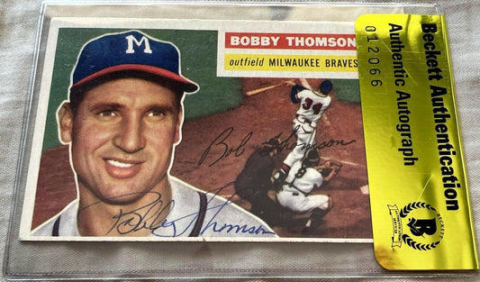 Bobby Thomson signed Milwaukee Braves 1956 Topps card BAS - AutographsForSale.com