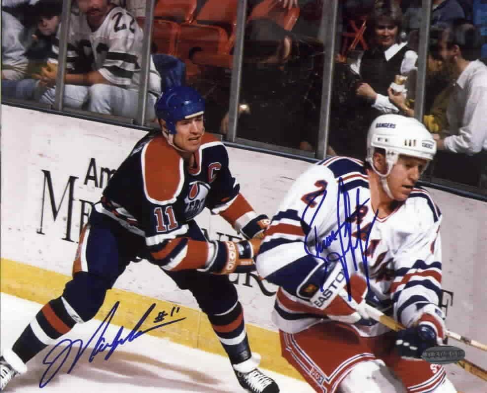 Mark Messier & Brian Leetch autographed Oilers Vs Rangers 8x10 photo Steiner - AutographsForSale.com