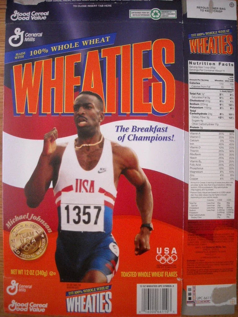 Michael Johnson 1996 Olympic gold medal Wheaties cereal box - AutographsForSale.com
