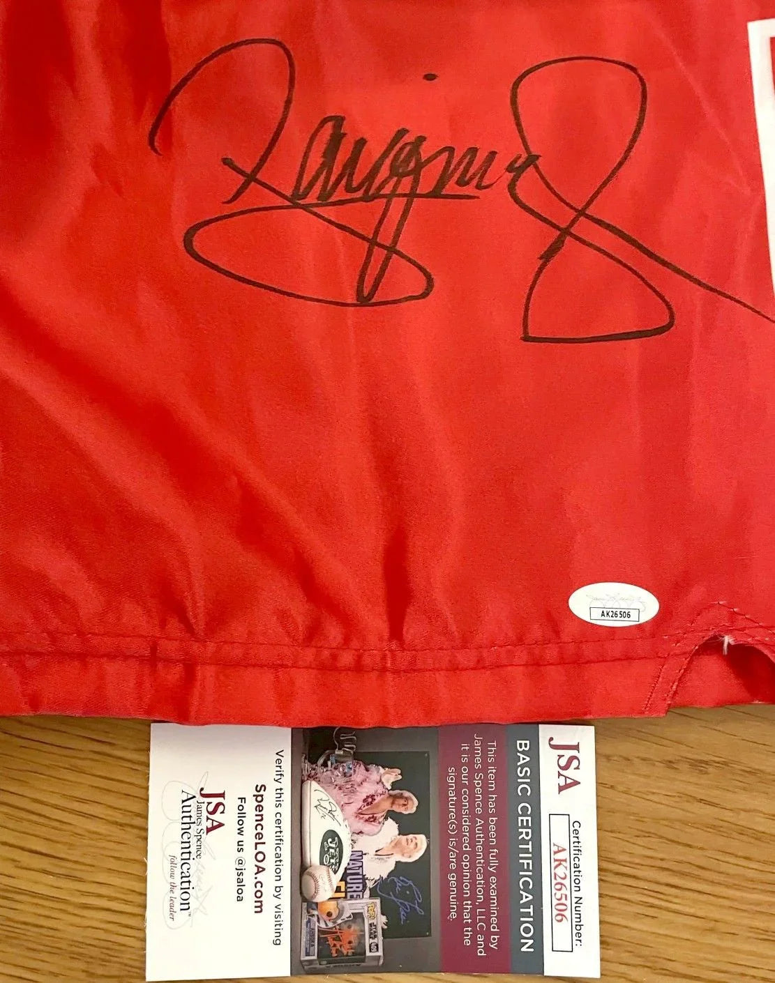 Manny Pacquiao autographed red personal model boxing trunks JSA - AutographsForSale.com