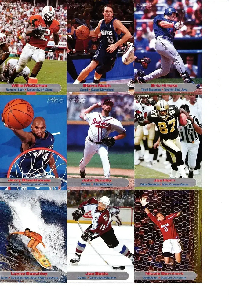 Willis McGahee RC Steve Nash Joe Sakic John Smoltz 2003 SI for Kids card sheet - AutographsForSale.com