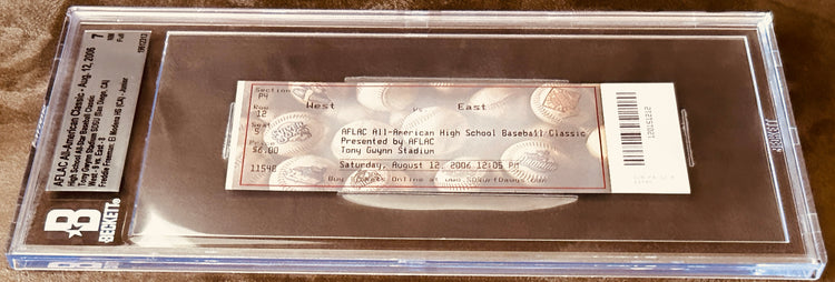 AFLAC All-American High School Baseball Classic ticket from Tony Gwynn Stadium, Aug 12, 2006, in Beckett case
