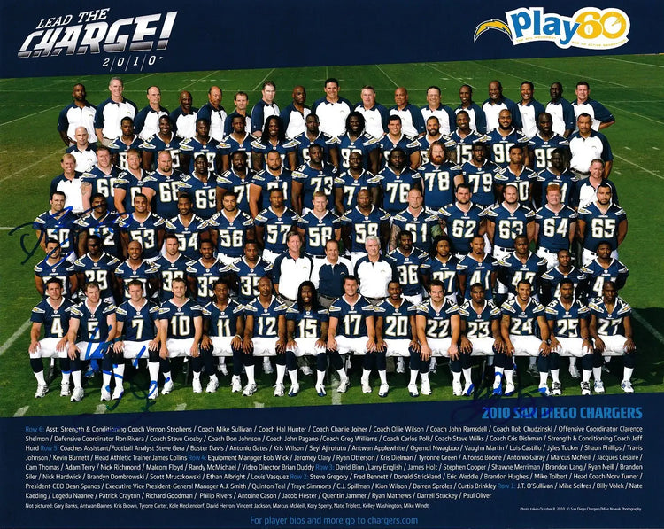 2010 SD Chargers signed team photo David Binn Quentin Jammer Mike Scifres - AutographsForSale.com