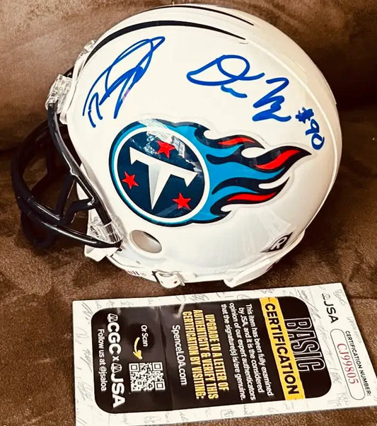 Kenny Britt Derrick Morgan Damian Williams signed Tennessee Titans mini helmet JSA - AutographsForSale.com
