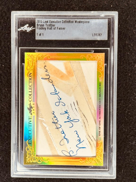 Bryan Trottier 2015 Leaf Masterpiece Cut Signature certified signed card 1/1 JSA NY Islanders - AutographsForSale.com