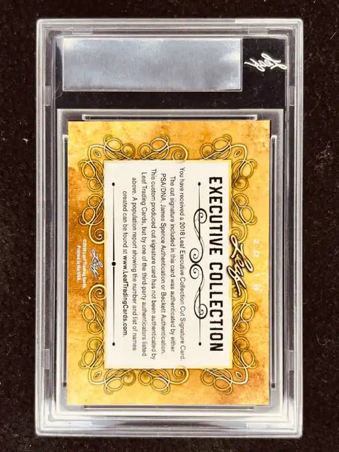 2018 Leaf Executive Collection Cut Signature Card, authenticated autograph memorabilia in protective case