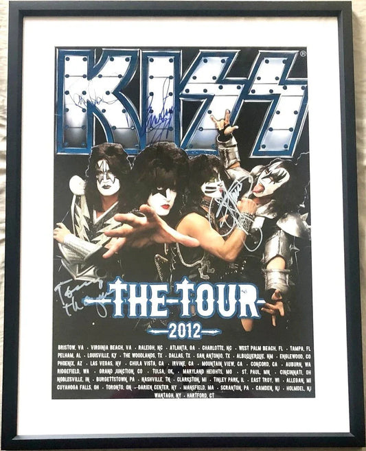 KISS full group signed 2012 tour poster framed Gene Simmons Paul Stanley JSA - AutographsForSale.com