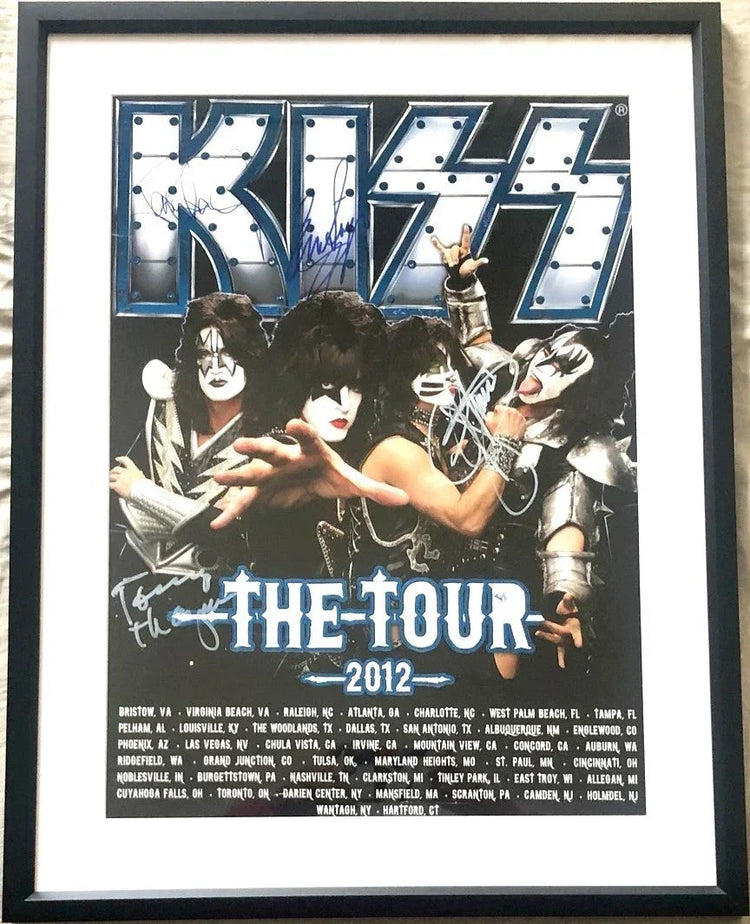KISS full group signed 2012 tour poster framed Gene Simmons Paul Stanley JSA - AutographsForSale.com