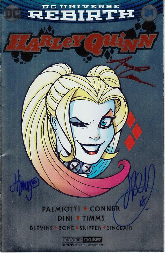 Amanda Conner Jimmy Palmiotti John Timms autographed Harley Quinn 2017 Comic-Con foil variant comic book - AutographsForSale.com