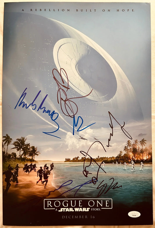 Star Wars Rogue One cast signed movie poster Diego Luna Donnie Yen Alan Tudyk JSA - AutographsForSale.com