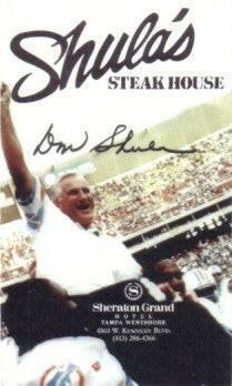 Don Shula Miami Dolphins Tampa Steakhouse business card - AutographsForSale.com