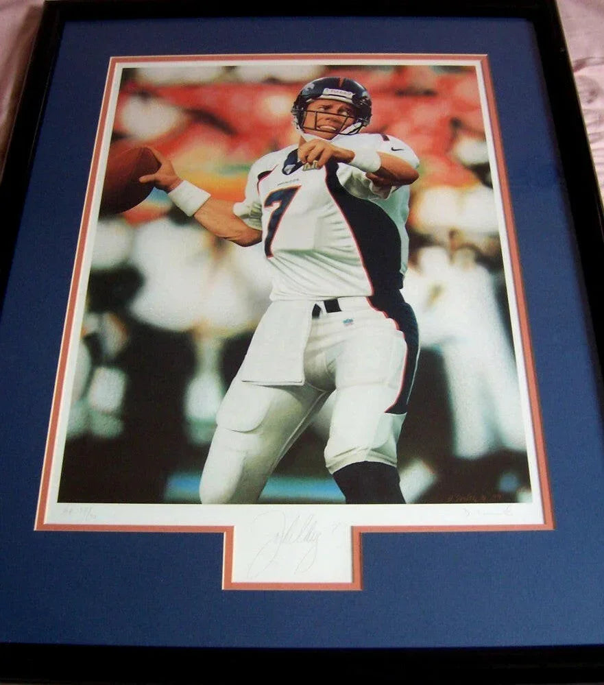 John Elway signed Denver Broncos 1999 litho framed Artists Proof - AutographsForSale.com