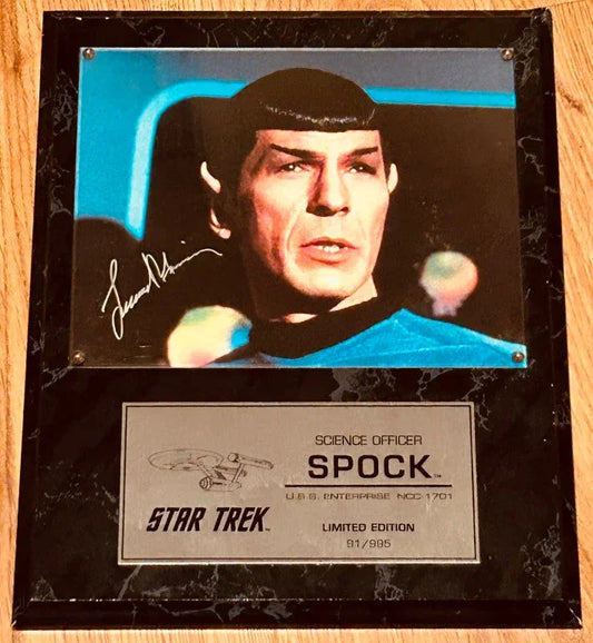 Leonard Nimoy signed Star Trek Series 8x10 Spock photo plaque - AutographsForSale.com