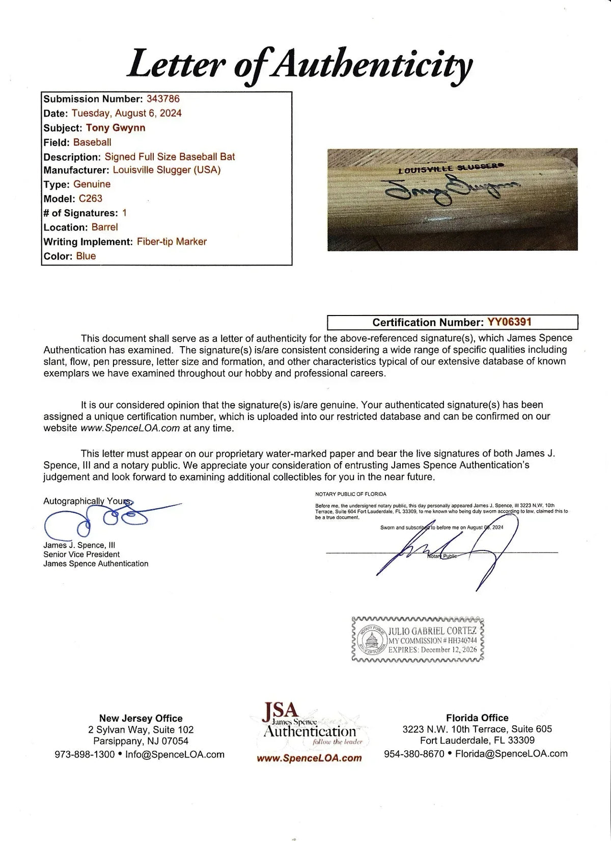 Tony Gwynn autographed Louisville Slugger San Diego Padres game model bat JSA - AutographsForSale.com