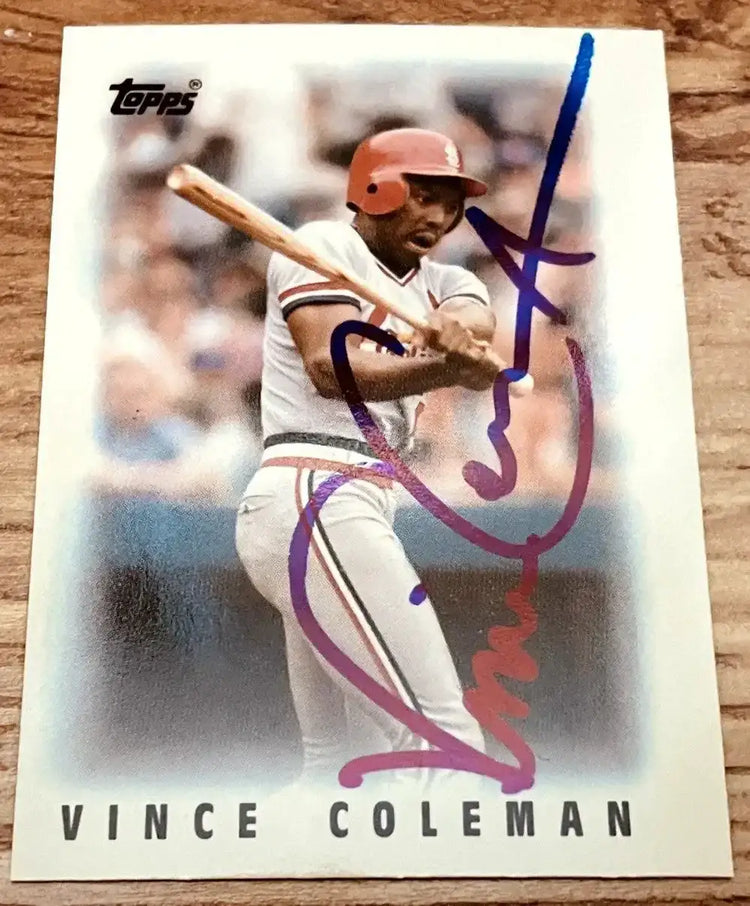 Vince Coleman signed St Louis Cardinals 1986 Topps mini League Leaders RC - AutographsForSale.com