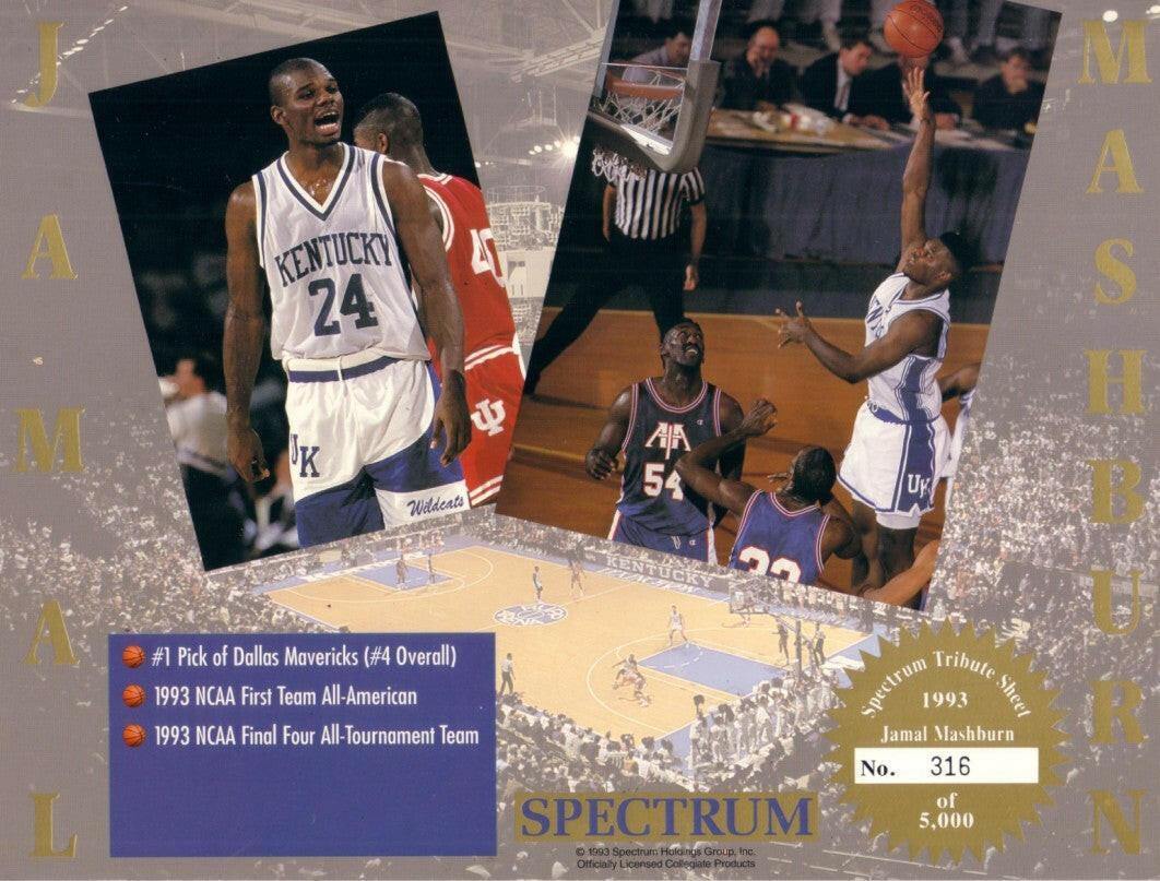 Jamal Mashburn Kentucky Wildcats 1993 Spectrum 8x10 photo card sheet - AutographsForSale.com