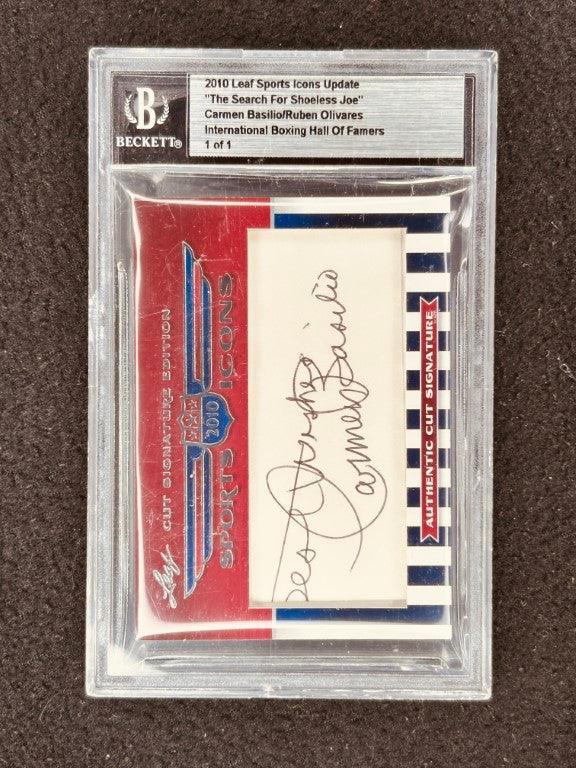 Carmen Basilio & Ruben Olivares 2010 Leaf Cut Signature certified signed boxing card 1/1 - AutographsForSale.com