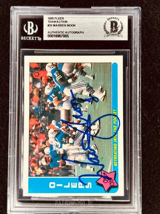 Warren Moon signed Houston Oilers 1985 Fleer Rookie Card BAS - AutographsForSale.com
