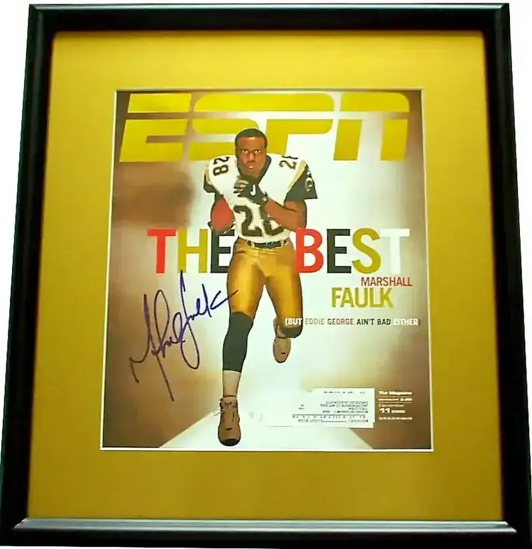 Marshall Faulk signed St Louis Rams 2005 ESPN cover framed JSA - AutographsForSale.com