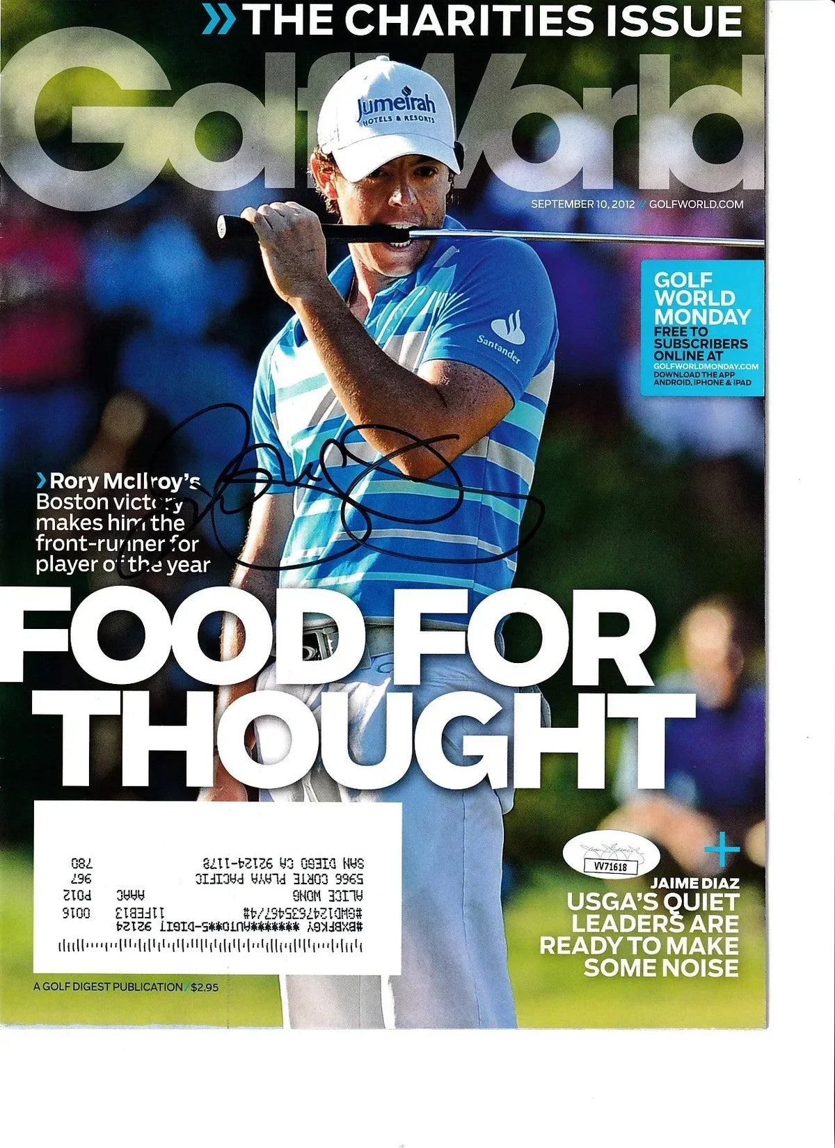 Rory McIlroy autographed 2012 Golf World magazine JSA - AutographsForSale.com