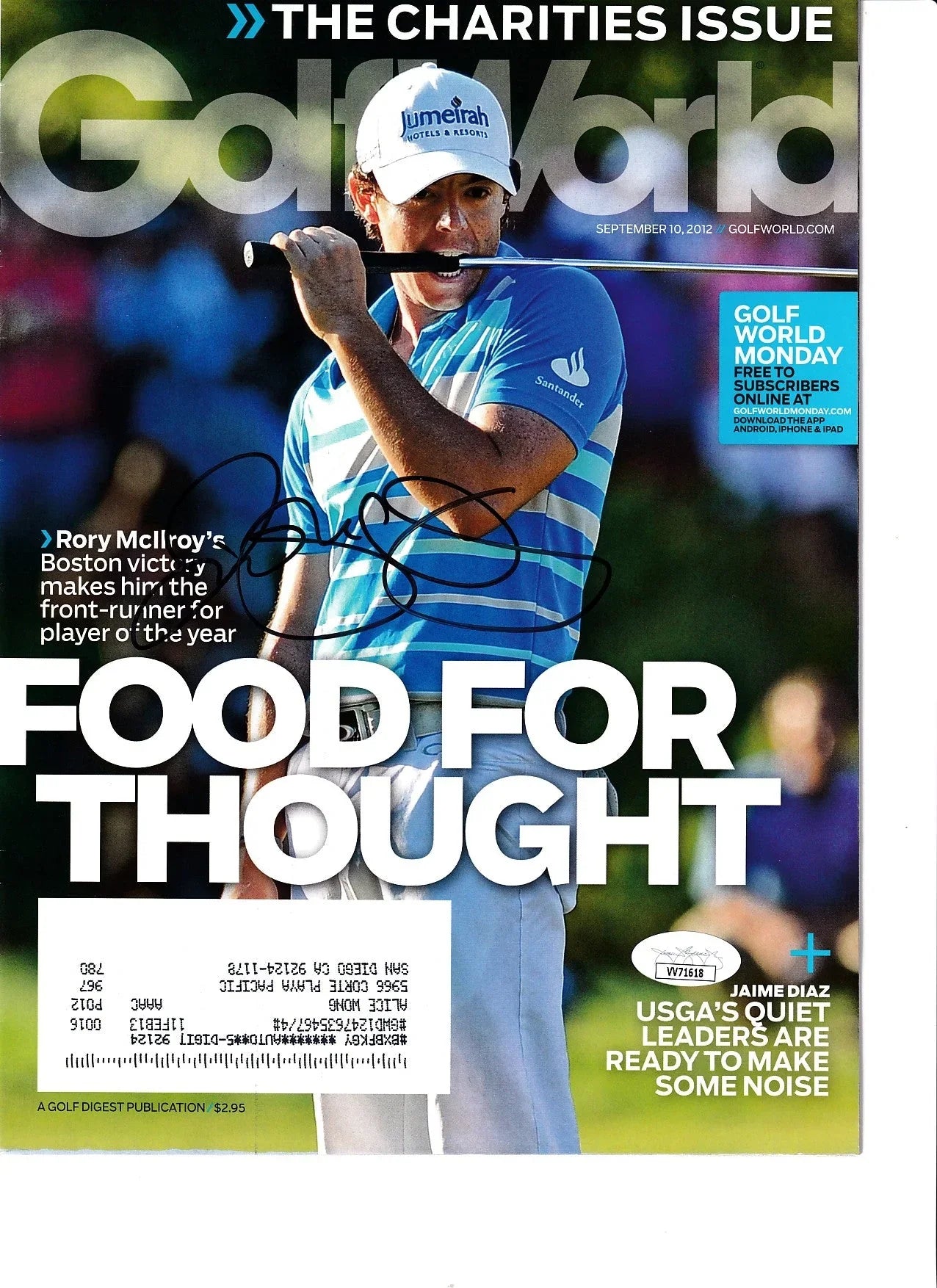 Rory McIlroy autographed 2012 Golf World magazine JSA - AutographsForSale.com